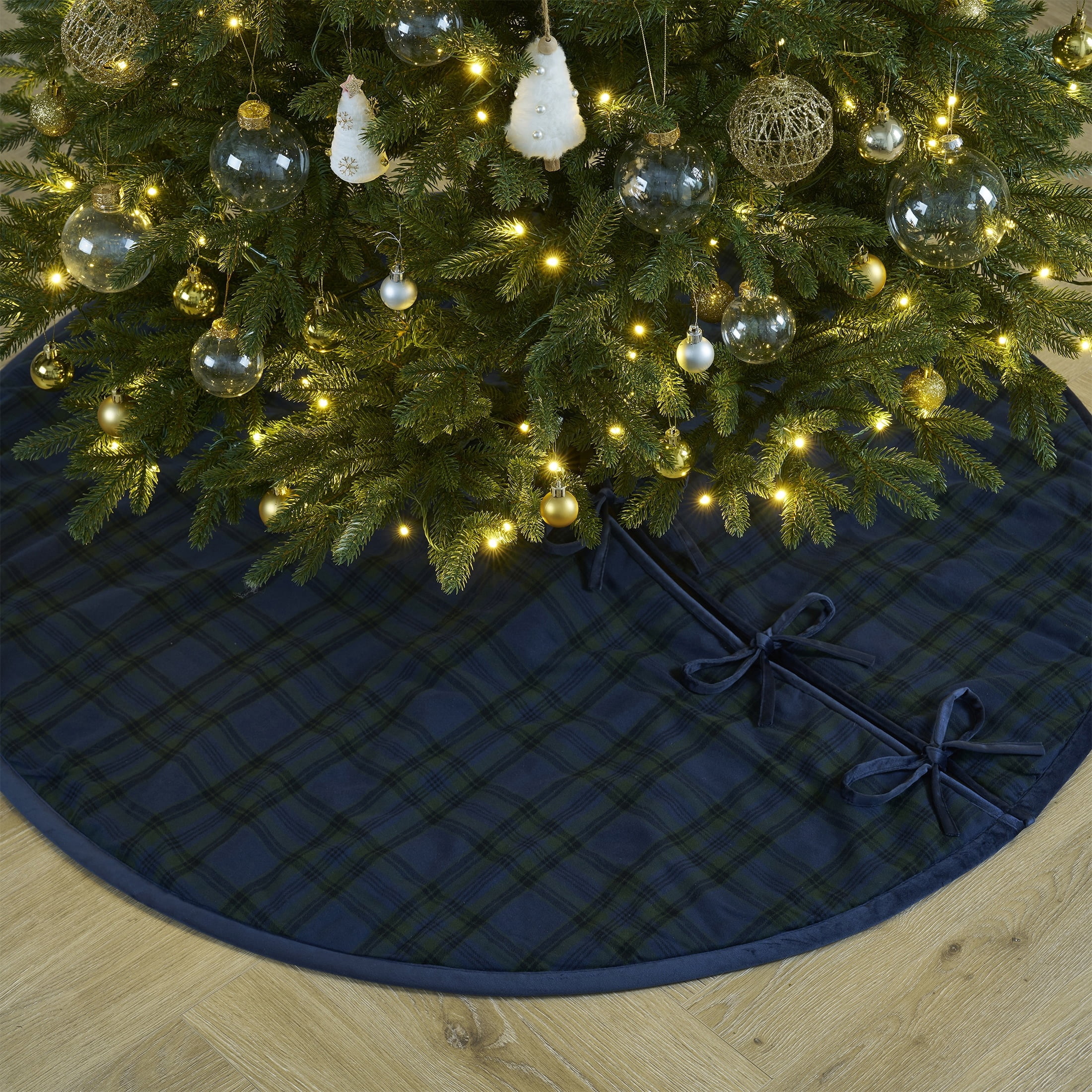 My Texas House Angie Plaid Christmas Tree Skirt, Blue, 52"