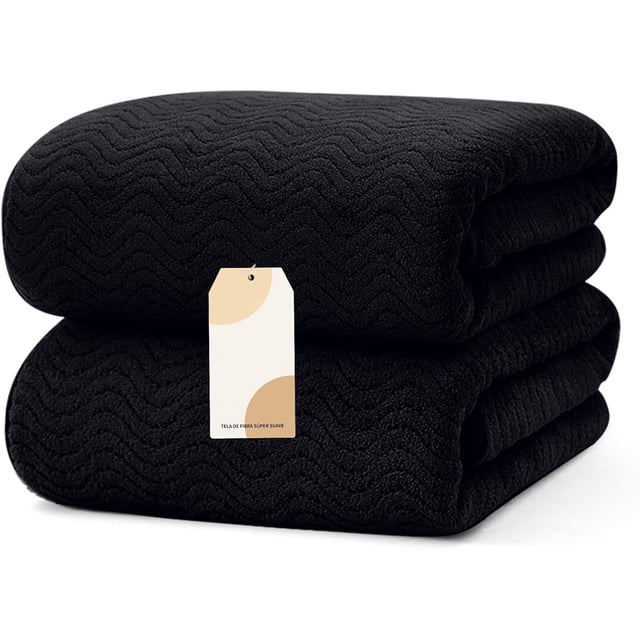 Toallas de Baño 2PCS Juego De Toallas Absorbentes de Gran Tamaño Secado rápido Toalla de Microfibra para Baño, Hotel, Hogar, Piscina (Negro-2)