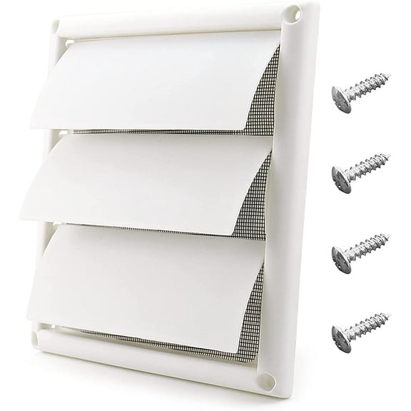 6" Louvered Vent Cover 8" x 8" Oversize Outside Dimensions for Exterior Wall Vent Hood Outlet Airflow Vent Dryer Air Vent (White)