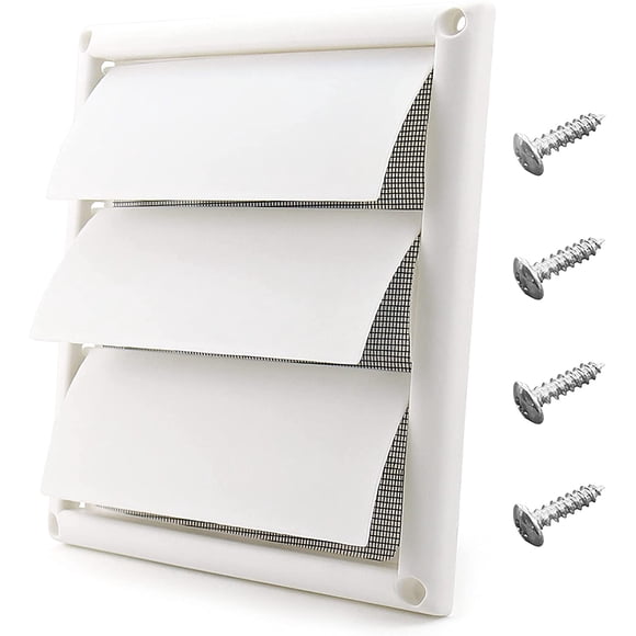 6 Inch Louvered Vent Cover 8x8 Oversize Outside Dimensions Exterior Wall Hood Outlet Airflow Dryer White Plastic