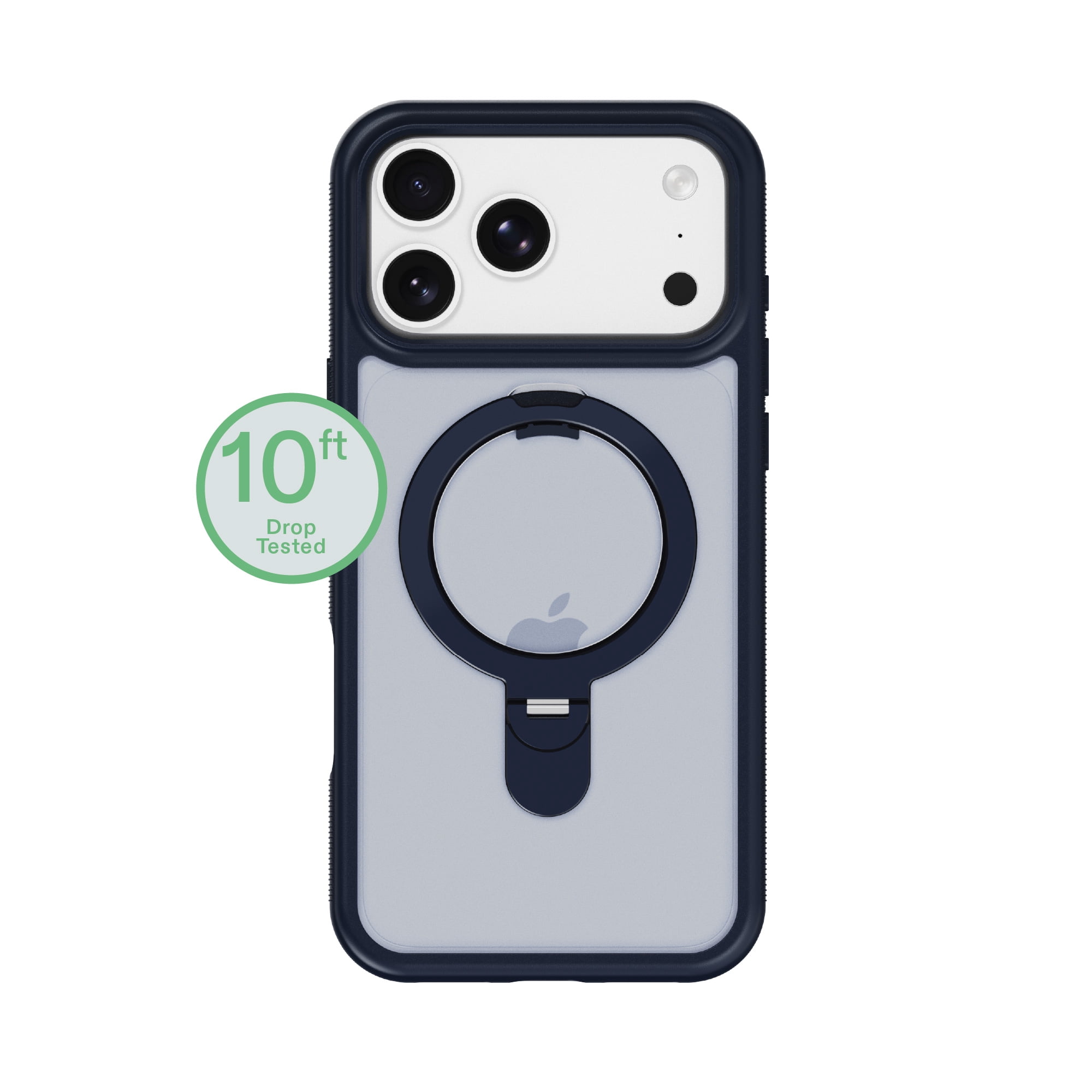 onn Phone Case with Ring Kickstand for iPhone 18 Pro Max / 17 Pro Max, MagSafe Compatible, Rotating Kickstand - Frosted Blue/Blue