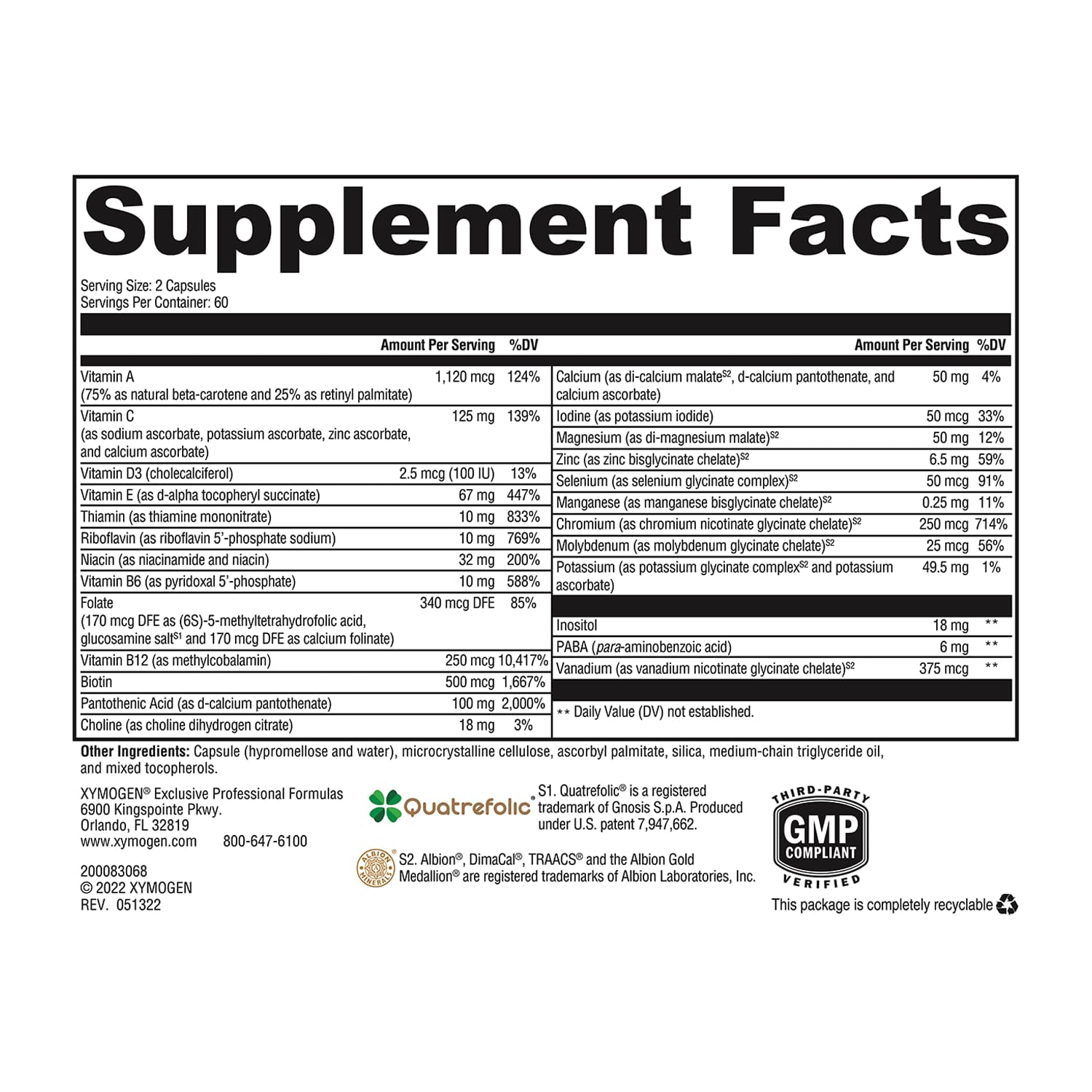XYMOGEN ActivNutrients without Copper & Iron - Multimineral Formula for Wellness Support - Antioxidant Activity Support - Vegetarian, Non-GMO & Gluten Free - 120 Capsules