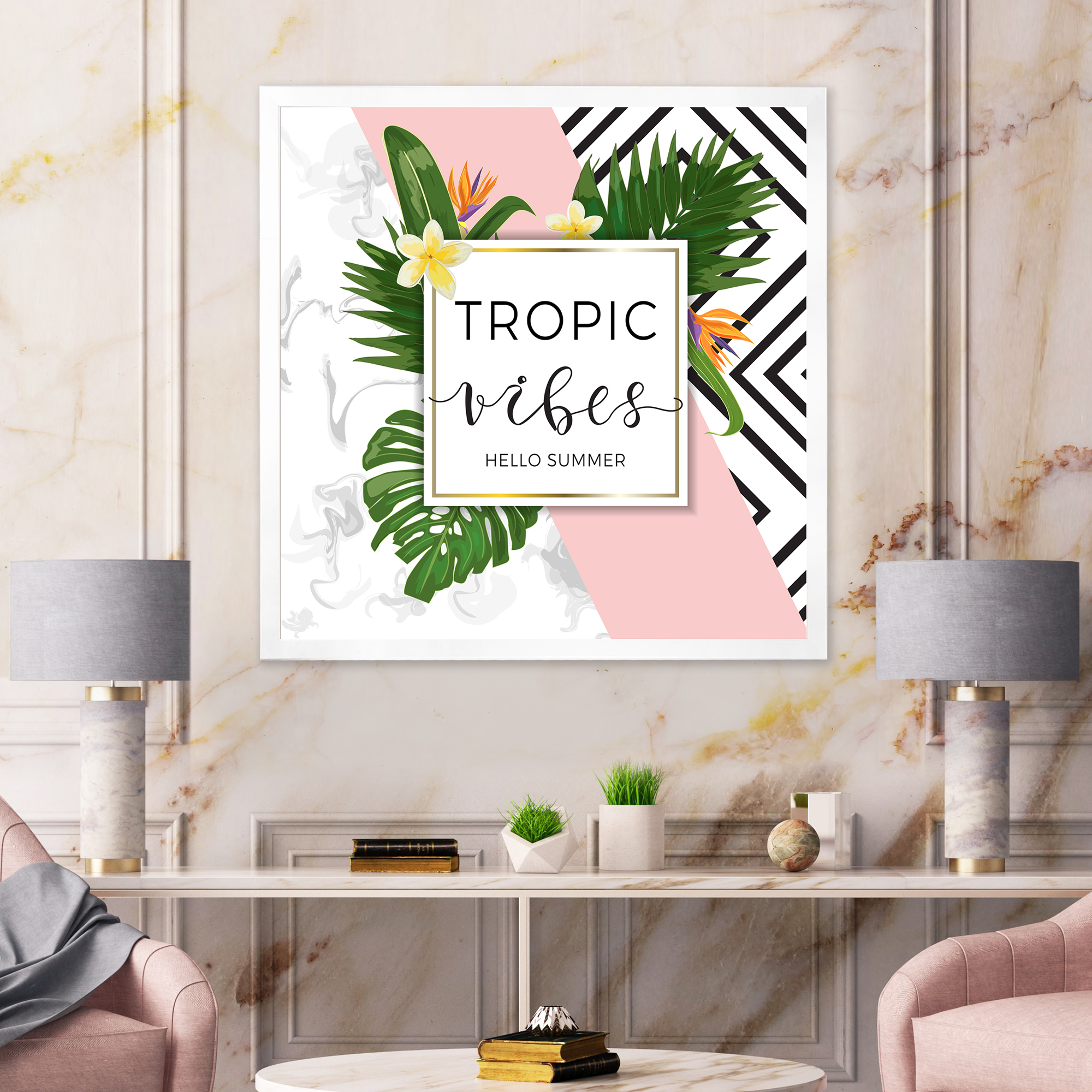 Designart 'Geometrics Tropic VIbes On Triangular' Nautical & Coastal Framed Art Print