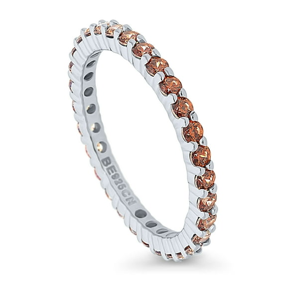 BERRICLE Sterling Silver Wedding Rings Caramel Pave Set Round Cut Cubic Zirconia CZ Anniversary Eternity Ring for Women, Rhodium Plated Size 8