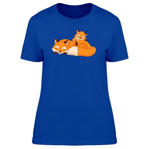 Foxes Sleeping Cute Cartoon T-Shirt Women -Image by Shutterstock, Female Medium