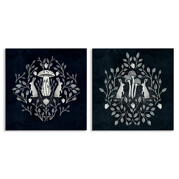 Stupell Industries Boho Mirrored Floral Bunnies Animals Painting Wrapped Canvas Art Print Wall Art, 17 x 17, Set of 2