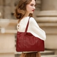 thumbnail image 4 of Large Capacity Red Tote Bag - Leather Work Bag for Women, Spacious Commuter Bag for Office & Daily Use, Stylish Shoulder Bag with Exterior Pocket, Durable Fashion Handbag, 4 of 7