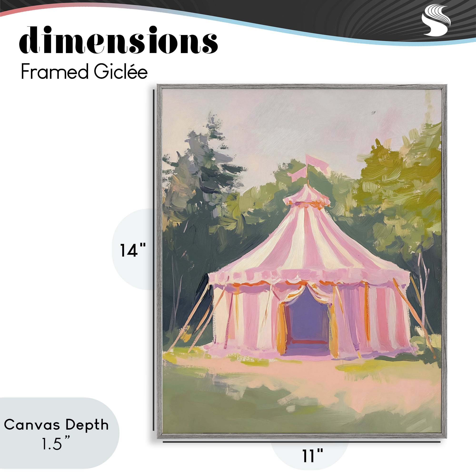 Stupell Industries Pink Circus Tent in Meadow Gray Framed Giclee Art, design by The Prints Vibe