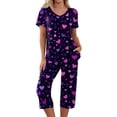 thumbnail image 3 of Valentine Day Pajamas Set for Women Heart Print Nightwear Short Sleeve and Capri Trousers Sets with Pockets, 3 of 7