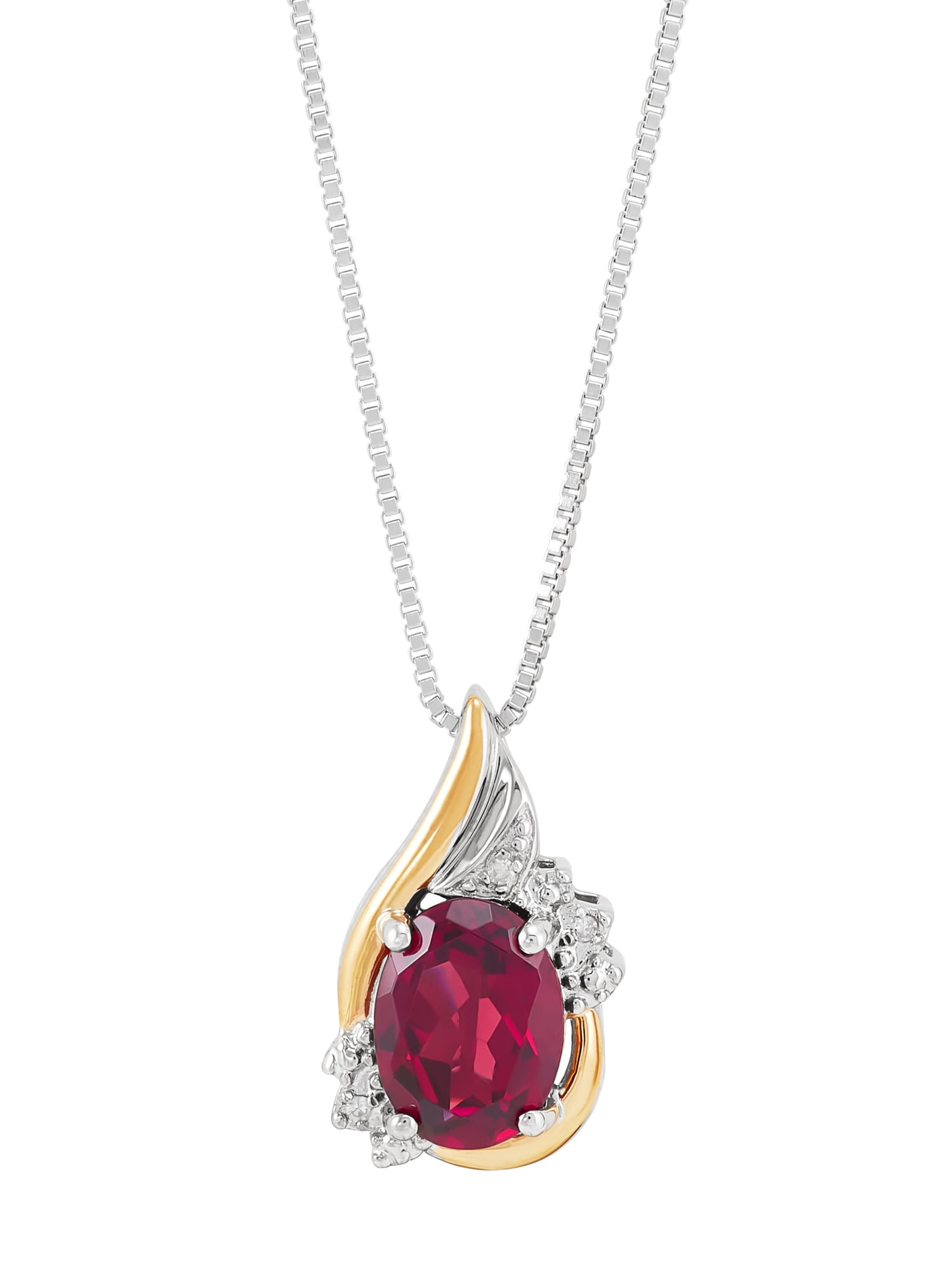 Brilliance Fine Jewelry Created Ruby and Diamond Accent Birthstone Pendant Necklace in Sterling Silver with 10kt Yellow Gold, 18"