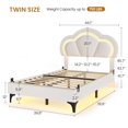 thumbnail image 6 of Twin Princess Bed Frame with LED Lights for Girls, Velvet Upholstered Platform Bed with Adjustable Tufted Headboard, White Girl Bed Frame, No Box Spring Needed, 6 of 9