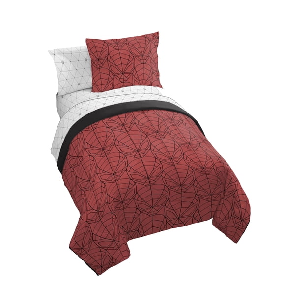 Jay Franco Kids Comforter Set Includes Sheets and Pillow Covers - Ultra-Soft Linen Feel Bed Set for Stylish Room Decor, Official Licensed Bedding, Red - Spiderman, 5 Piece Twin