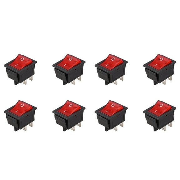 8X Red Light Illuminated 4 Pin DPST ON/ Snap in Rocker Switch 16A 20A 250V AC