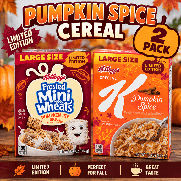 Kellogg's Pumpkin Spice Cereal Bundle, Frosted Mini-Wheats 17.8 oz & Special K 15.6 oz, 2 Boxes