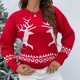 thumbnail image 2 of Otoño Invierno Mujer Navidad Impresión Empalme Cuello redondo Manga larga Línea Suéter Tops Blusa Pompotops hdfakjf11096, 2 of 8