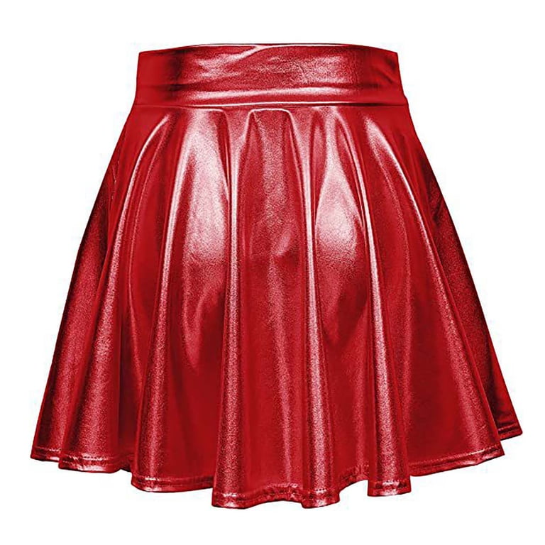 Ousvtion on SaleWomen's PU Leather Mini Skirt High Waisted Pleated Skater  Skirts Faux Leather Dress Sexy Performance Costume for Women Clearance,Red,Medium  - Walmart.com