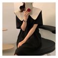 thumbnail image 2 of Vestido con cuello de muñeca para mujer, bloques de color, espalda con cordones, lazo, suelto, manga corta, vestido elegante para el verano, 2 of 8