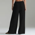 thumbnail image 3 of LWavelet Linen Pants Women Wide Leg Summer Flowy Pants Beach Vacation Clothes Elastic Waist Travel Trousers with Pockets Black L, 3 of 5