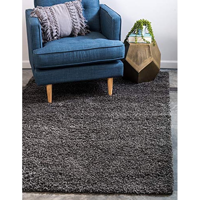Unique Loom Solid Shag Collection Graphite Gray 3 x 5 Area Rug (3` 3" x 5` 3")