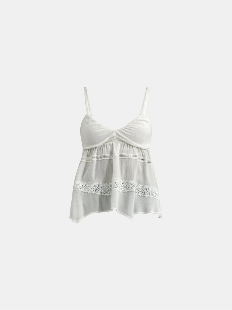 No Boundaries Women's Hanky Hem Cami with Lace, Adjustable Straps No Boundaries Women's Hanky Hem Cami with Lace, Adjustable Straps
