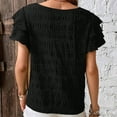 thumbnail image 7 of Fesfesfes Women's Casual Wrinkle Tops New Summer Short Ruffle Sleeves T-Shirt Round Neck Textured Fabric Flowy Tee Solid Color Outdoor(Black,2XL), 7 of 7
