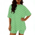 thumbnail image 4 of BRGZLK Women's Short Sleeve Sets Summer Fashion Round Neck Polka Dot Short Sleeve Tops and Shorts Loose Lightweight Breathable Comfy Set Green M, 4 of 6