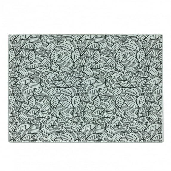 Leaves Cutting Board, Abstract Foliage Pattern with Scales Lines Design Doodle Style Illustration, Decorative Tempered Glass Cutting and Serving Board, Small Size, Grey Black White, by Ambesonne