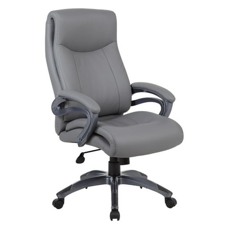 UPC: 0751118866124 | Boss LeatherPlus Bonded Leather Pillow Top Executive Chair with Padded Arms Grey