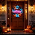 thumbnail image 5 of Halloween Wooden Door Wreath Hanger, Spooky Black Cat Pumpkin Skeleton Welcome Sign for Front Door Porch Indoor Outdoor Haunted House Party Wall Decor, 5 of 6