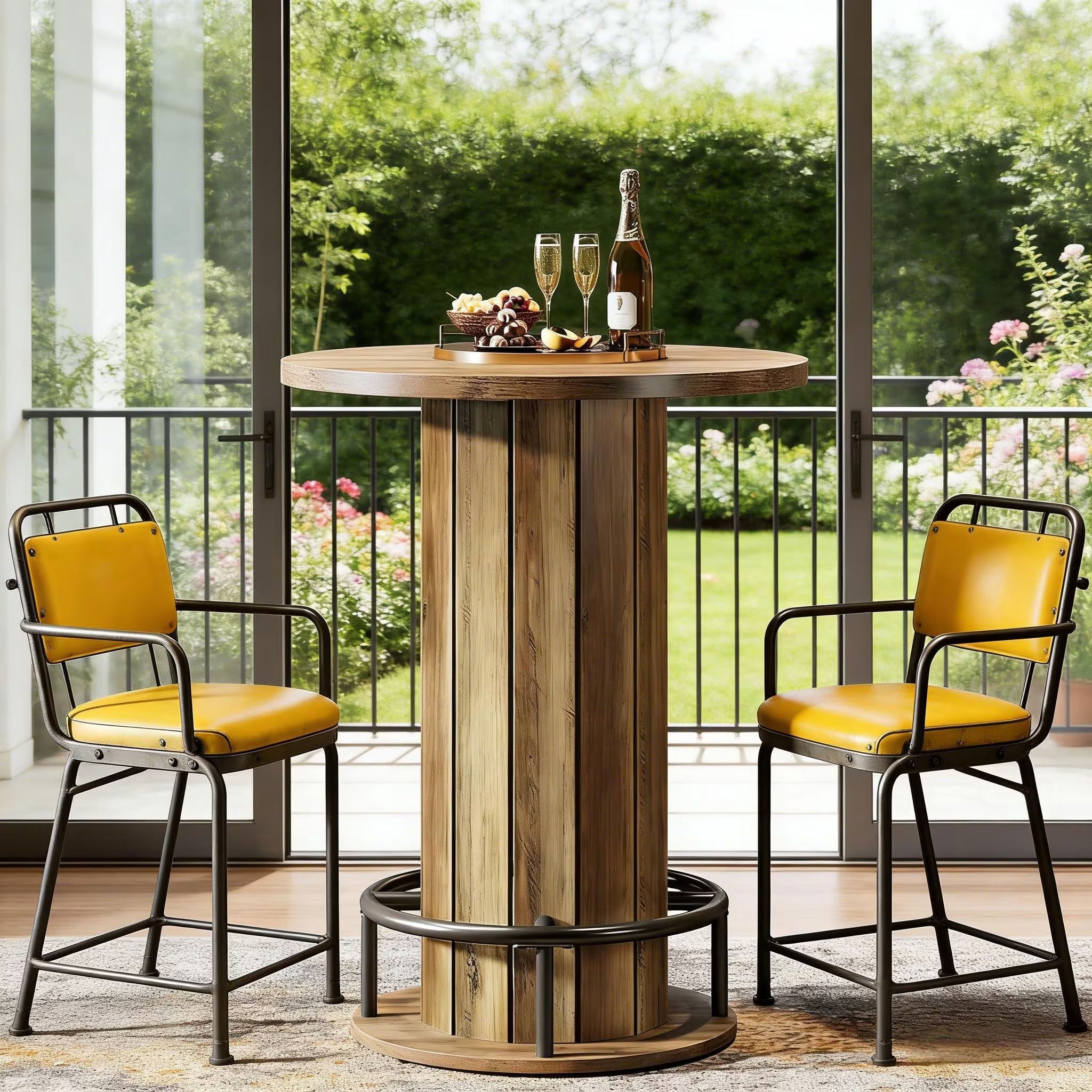 MAYEERTY Round Bar Table with Footrest, Modern Farmhouse Pub Table for Dining Room, Compact Wooden Bistro Table for Small Spaces (Only Table)