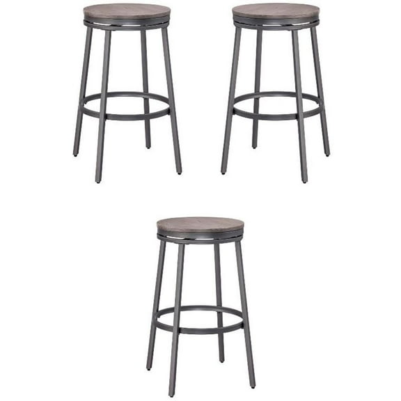 Home Square Metal and Wood Backless Bar Stool in Gray - Set of 3