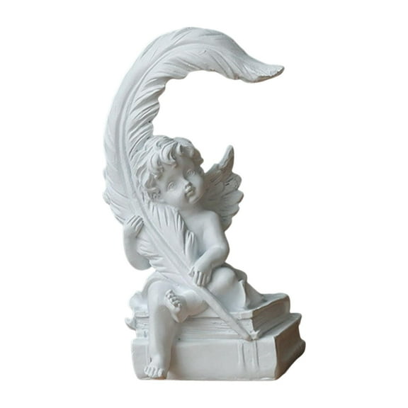 deevoka Cherub Figurines Craft Memorial Figure with Leaves Angel Statue for Bedroom Home right