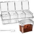 thumbnail image 1 of Especiero Organizador de Condimentos 4 Frascos con Cucharitas Base Acrílica Transparente Multiusos para Cocina, Sal, Pimienta y Hierbas Compacto y Fácil Limpieza, 1 of 6