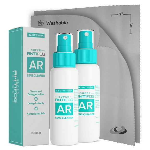 Anti Fog Lens Cleaner Spray Kit | (2x) 2oz Anti Fog Glasses Cleaner Bottle   (2x) Microfiber Cloth for Eyeglasses, Goggles, Sunglasses, Mirror - Eyeglass Defogger Spray Cleaning Kit (4 Piece Set)