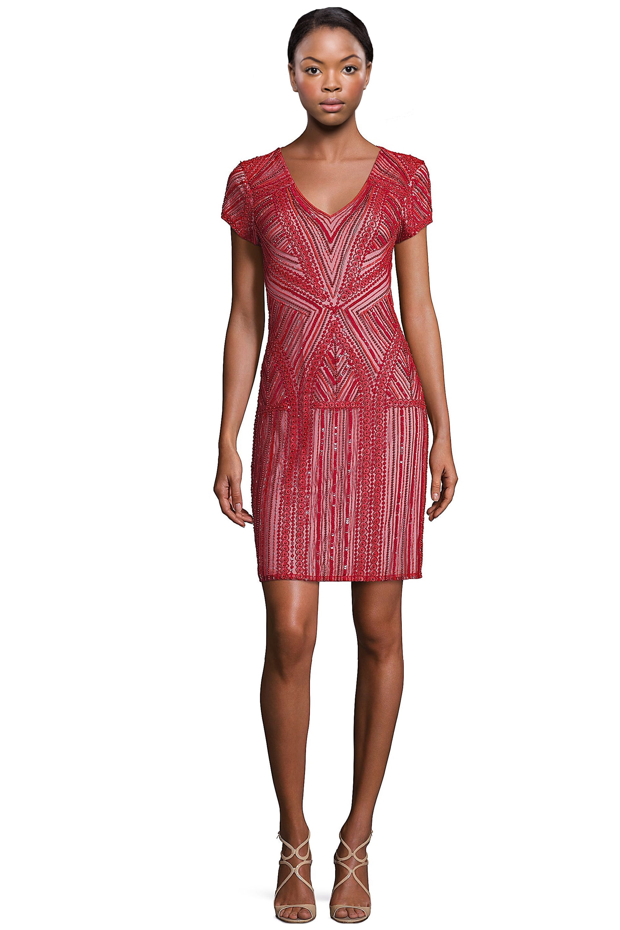 Parker Black Serena Embellished Short Sleeve Cocktail Dress — free download