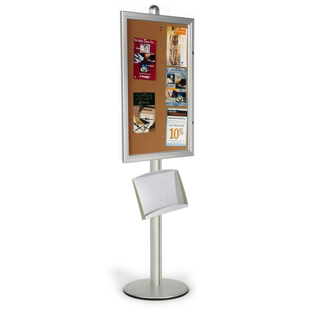 Floor Standing Bulletin Board, 24" x 36", Locking Door, Literature Tray