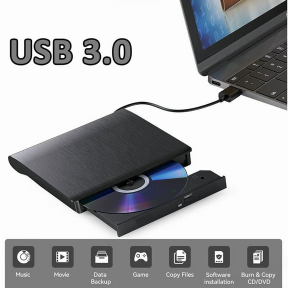 Ryhampaper Slim External CD DVD RW Drive USB 3.0 Writer Burner Player For Laptop PC Black
