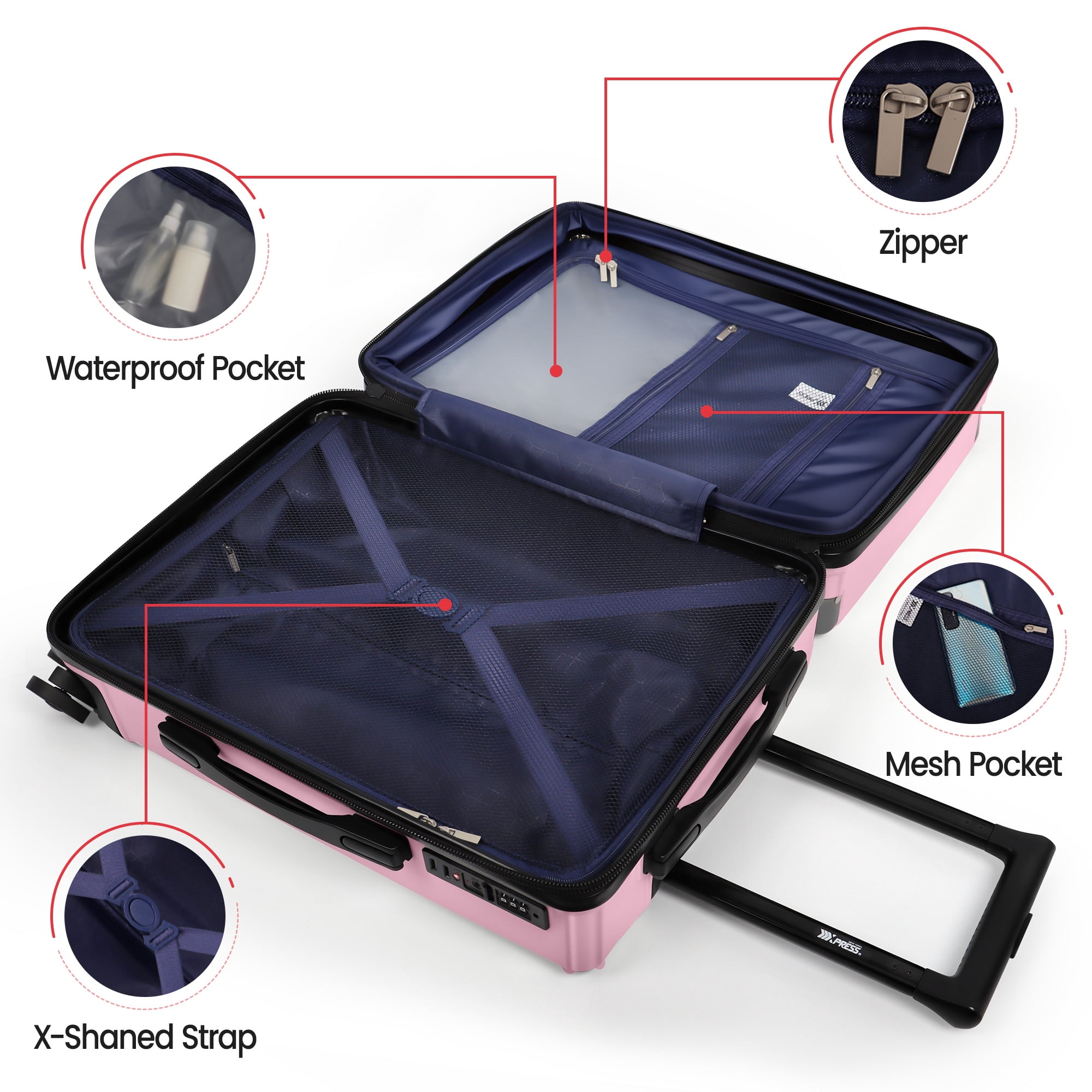 New York Xpress 20" Carry-on Luggage,Expandable Hardshell Spinner Suitcase with TSA Lock, Airplane Approved, Pink - WD576