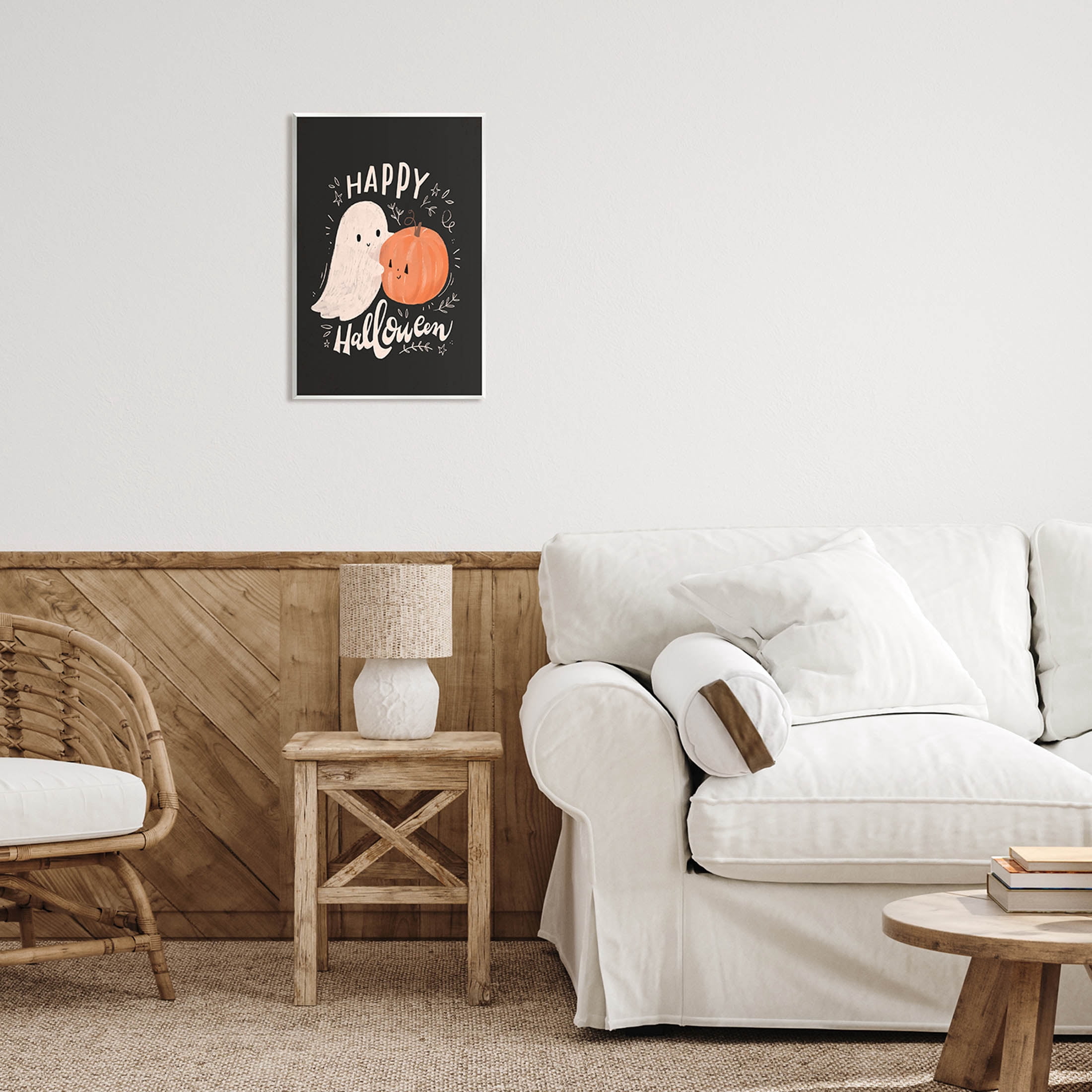Happy Halloween Smiling Ghost Pumpkin Holiday Graphic Art Unframed Art Print Wall Art