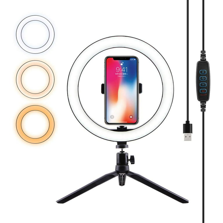 mosaik Udelukke gaben LED Ring Light - 10" Selfie Ring Light with Tripod Stand & Phone Holder,  Dimmable Desk Makeup Ring Light, Perfect for Live Streaming, YouTube Video,  Photography - Walmart.com