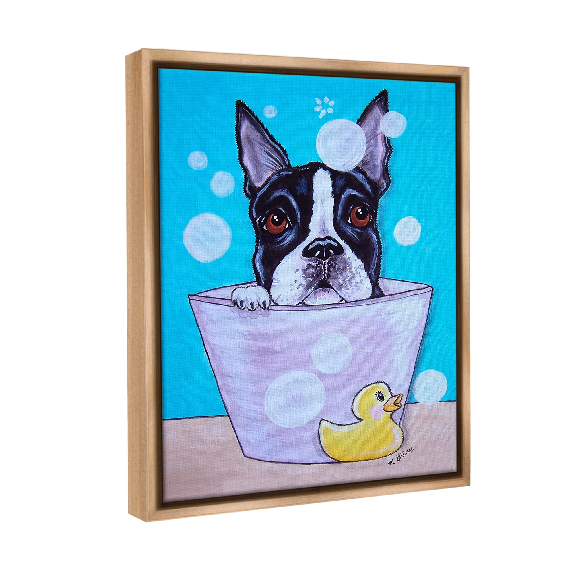 Stupell Industries Dog & Soap Bubbles Animals & Insects Painting Brown Floater Framed Canvas Art Print Wall Art, 25 x 31