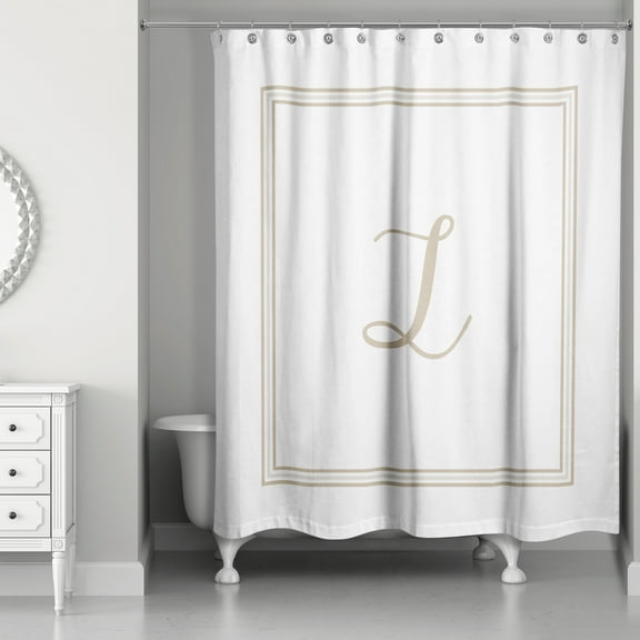 Creative Products Beige and White Letter L Monogrammed 71x74 Shower Curtain