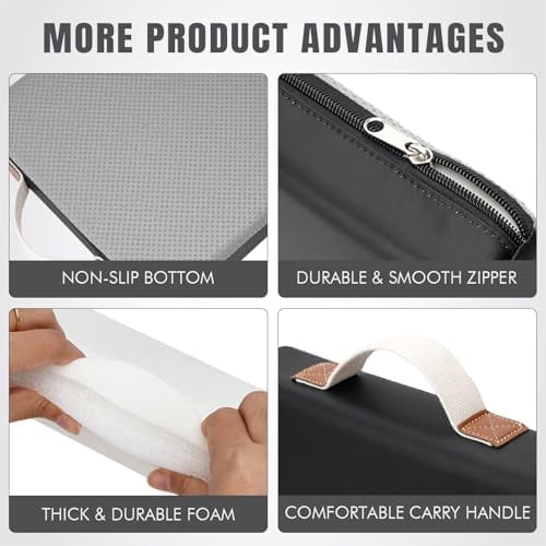 Waterproof Garden Kneeling Pad - 2" Thick Soft Foam Kneeling Mat for Gardeners with Handle & Removable Cover, Knee Support for Bathing, Black