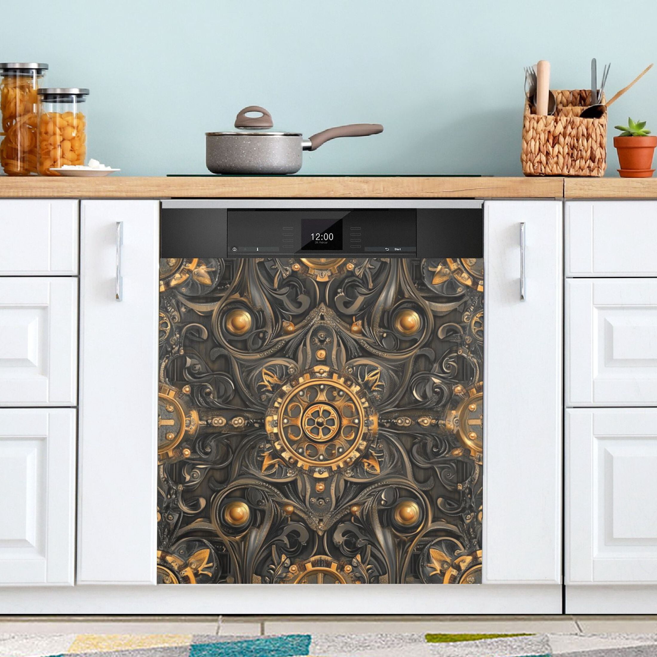 Dishwasher Magnetic Sticker 23x26 Inch Refrigerator Magnetic Sticker Washing Machine Magnetic Sticker Kitchen Panel Magnetic Sticker Home Decor Steampunk Style Gears