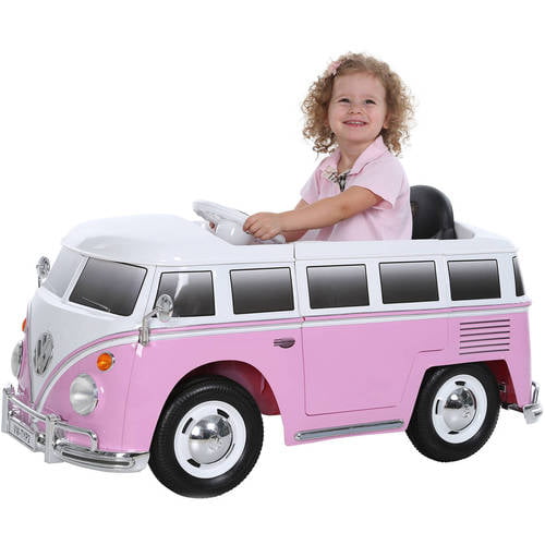 Pink Rollplay 6V VW Type 2 Bus Ride-on Battery Powered Toy Car 