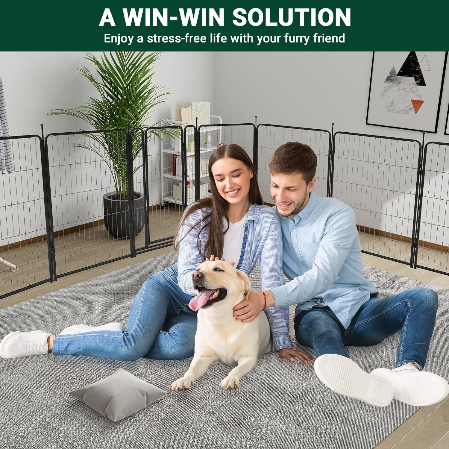 Roromall Dog Playpen Indoor/Outdoor,40"H x 27"W 16 Panels Pet Play Pen, Stress-Free and Safe Play, Portable Metal Pet Exercise for Rv Camping Garden Yard, Quick Install