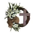 thumbnail image 2 of Round Easter Door Wreath with Cross with Burlap ornaments easter wreath Home Front Door Decor Rustic, 2 of 8
