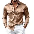 thumbnail image 3 of StSilkitty Men's Satin Shirts Long Sleeve Collared Button down Dress Shirt with Pockets Lightweight Business Casual Tops, 3 of 5