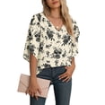 thumbnail image 2 of Asklazy Women's Fall Casual 3/4 Ruffled Sleeve Chiffon Blouse Tops for Women,US Size,M,Floral White, 2 of 7