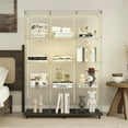 thumbnail image 2 of MAYEERTY 4 Tiers Glass Display Cabinet with Bluetooth LED Light Strip, Curio Storage Cabinet with 3 Door Wheels and Lock, Tempered Glass Top, Black, 2 of 11
